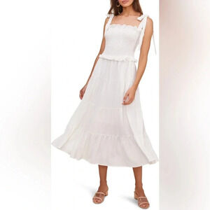 ASTR Promenade Smocked Bodice Midi Dress ruffles tiered bridal maxi bows pockets